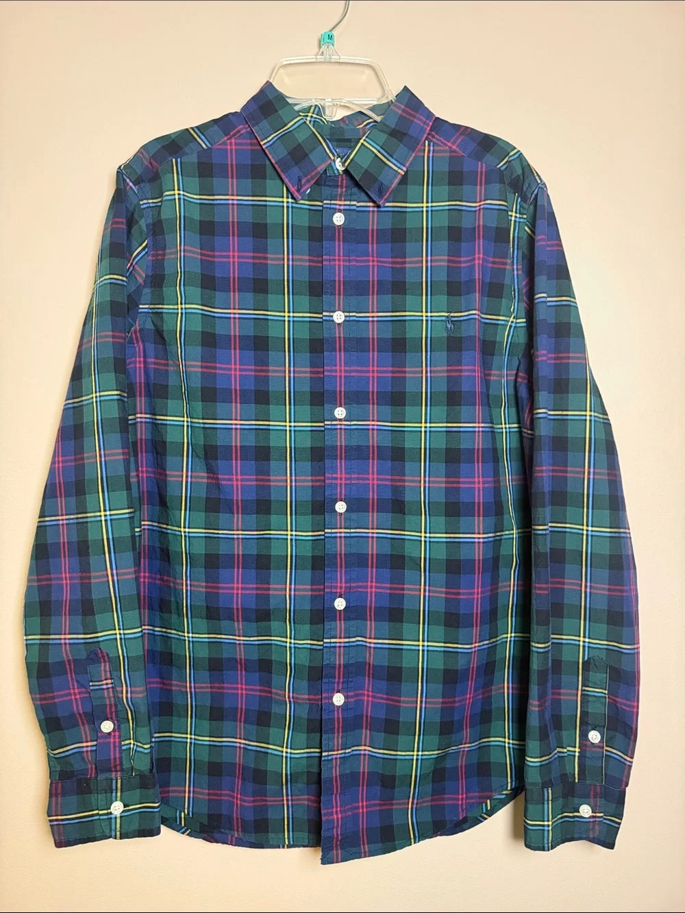 Ralph Lauren Long Sleeve Tartan Plaid Button Down Dress Shirt Boys XL 18-20